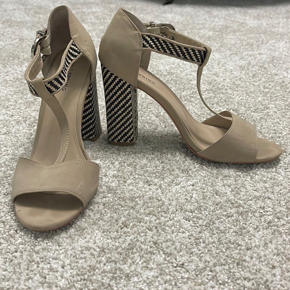 Nude and black chunky heels